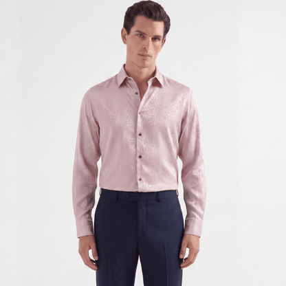 Lustrous pink viscose jacquard shirt with snakeskin texture and tailored fit