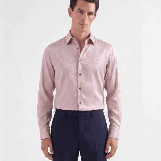 Lustrous pink viscose jacquard shirt with snakeskin texture and tailored fit