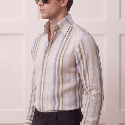 Pure Linen Cooper Shirt – Striped Smart Fit| Quite Luxury Edition