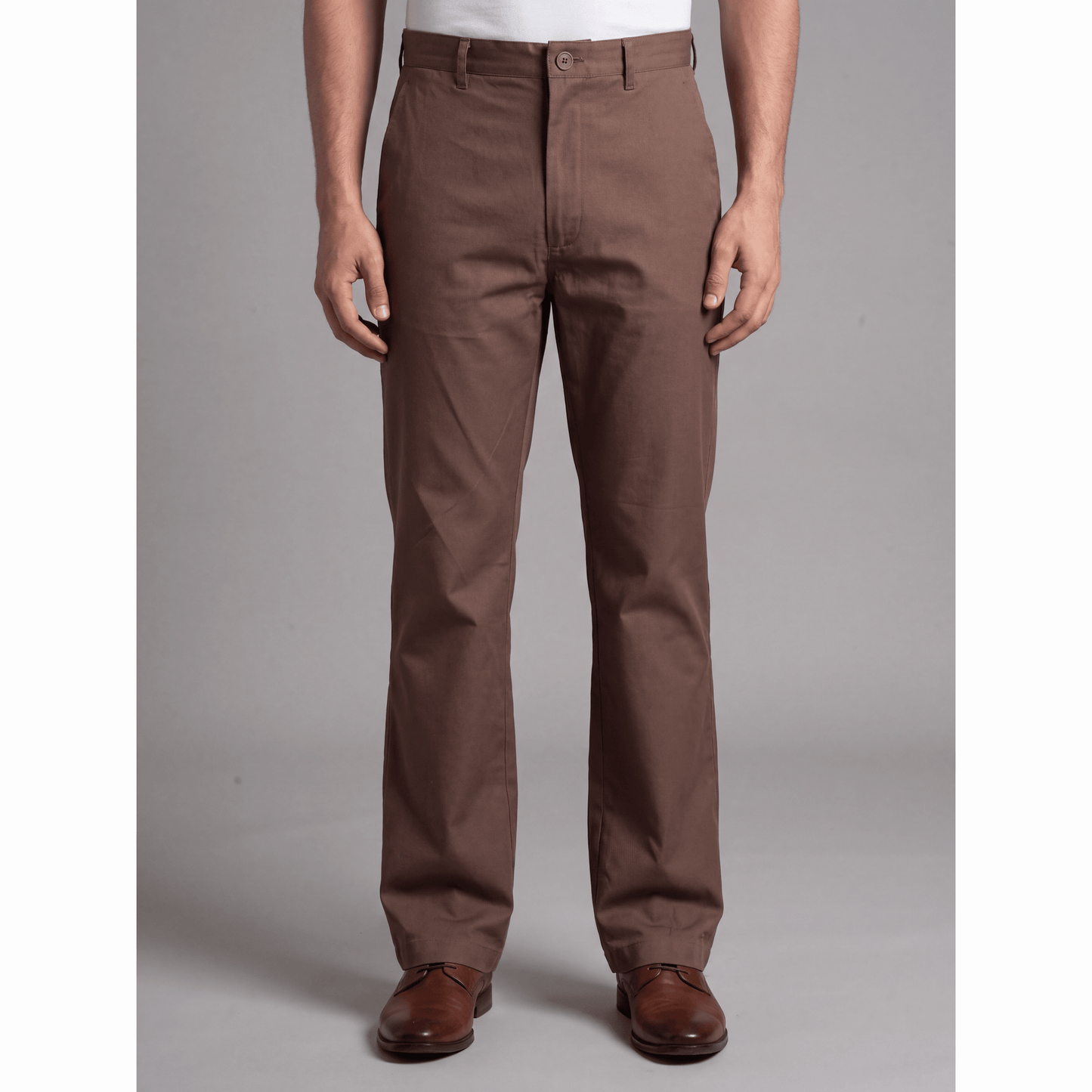 Khaki brown classic fit cotton-lycra trousers with twill weave and Heritage buttons