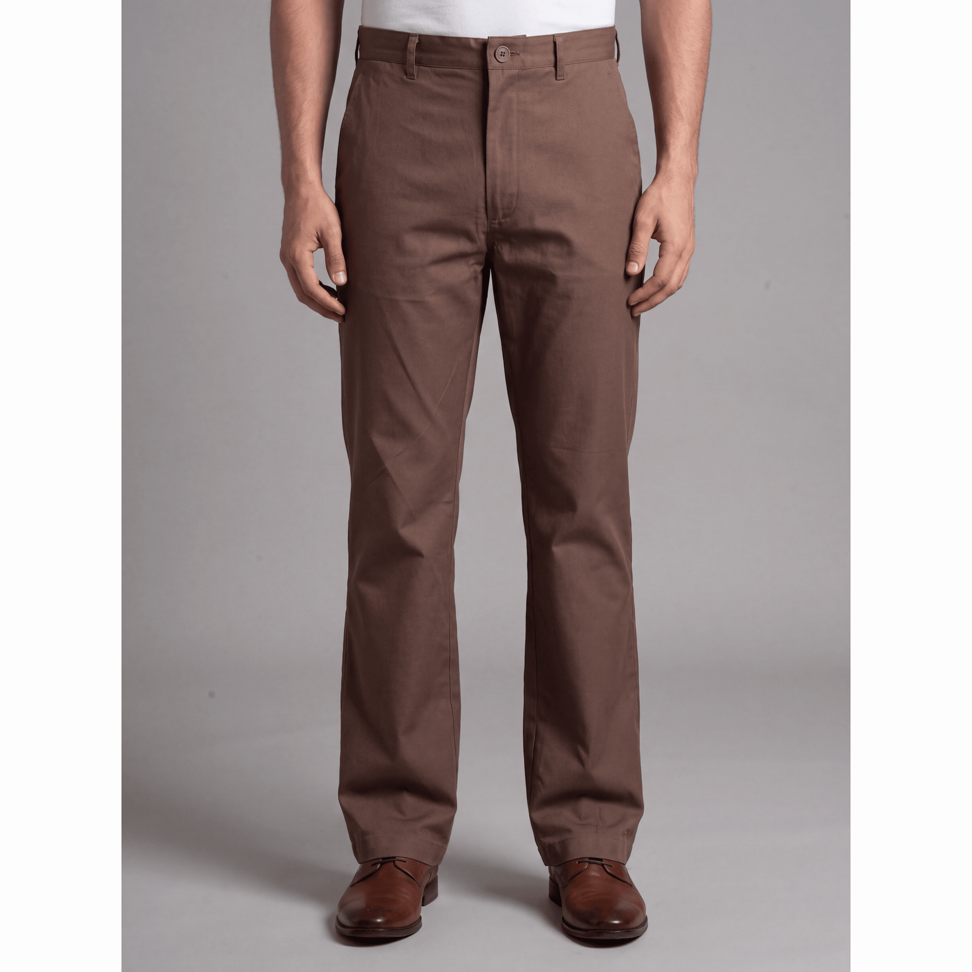 Khaki brown classic fit cotton-lycra trousers with twill weave and Heritage buttons