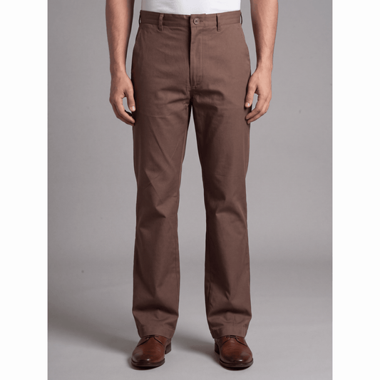 Khaki brown classic fit cotton-lycra trousers with twill weave and Heritage buttons