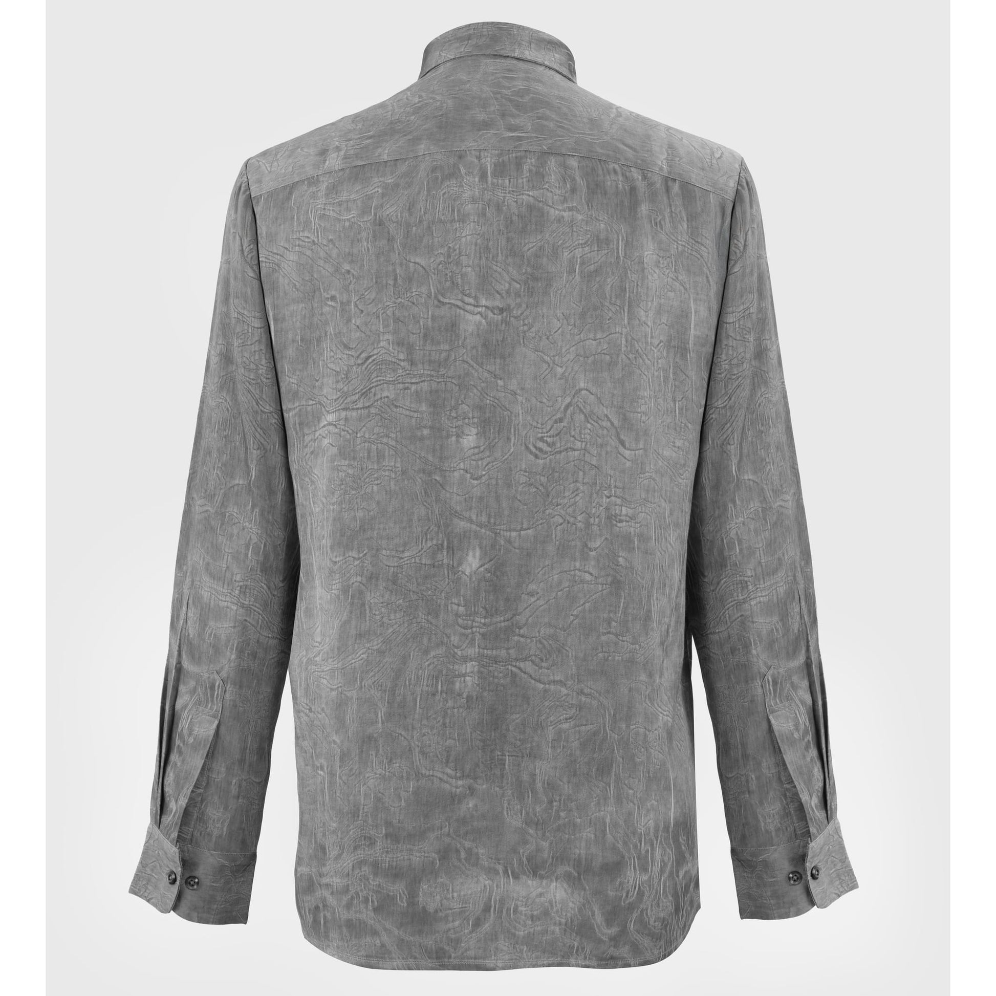 Back view of gray-black viscose jacquard shirt with tonal weave