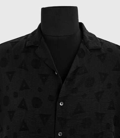 Midnight Geo Texture: A Fluid Viscose Relaxed Jacquard Shirt| The Privé Edition