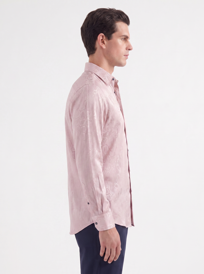 Lustrous Pink Viscose Jacquard Shirt| The Privé Edition